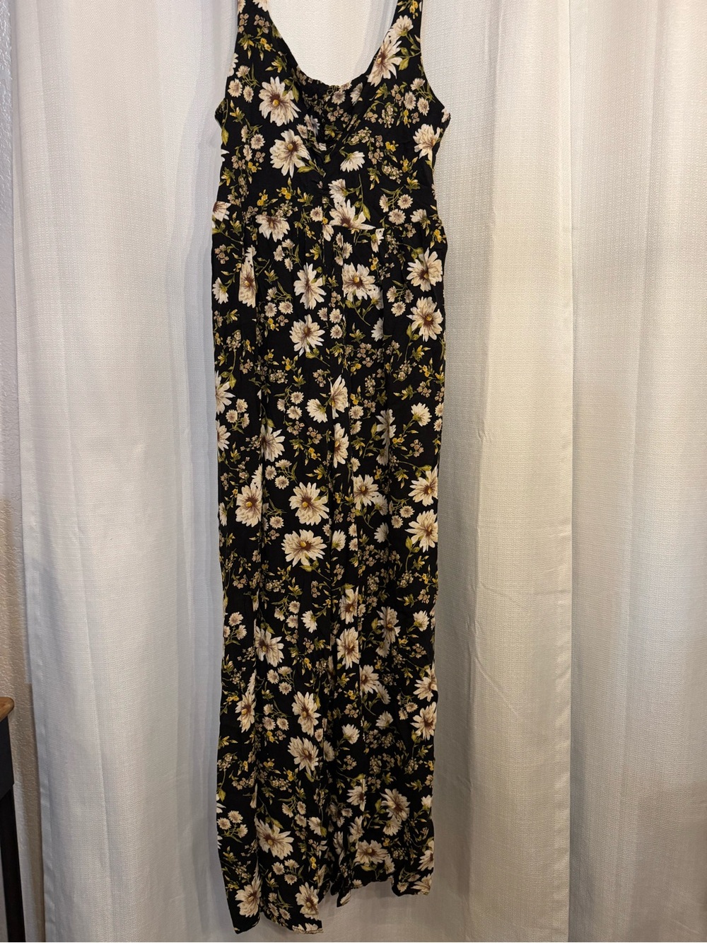 Black Floral Maxi Jumpsuit with Cream Daisy Print